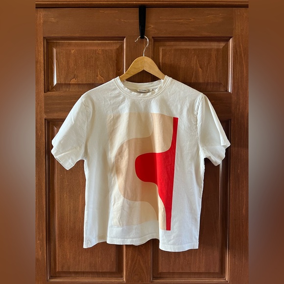 Marimekko Tops - Marimekko T-shirt White with Graphic Art in Red and Tan Size L